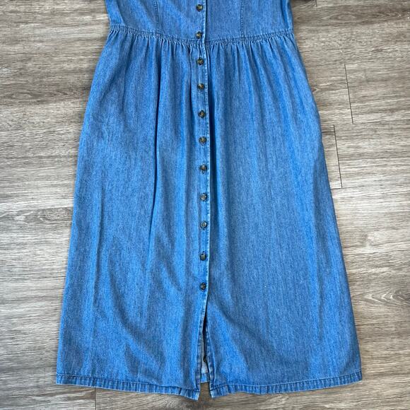 Vintage L.L. Bean Women's Blue Jean Denim Button Down Midi Dress (Sz M) - Picture 7 of 10